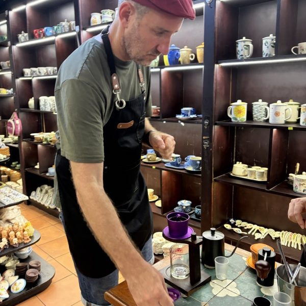 Vietnamese phin coffee brewing in Hoi An