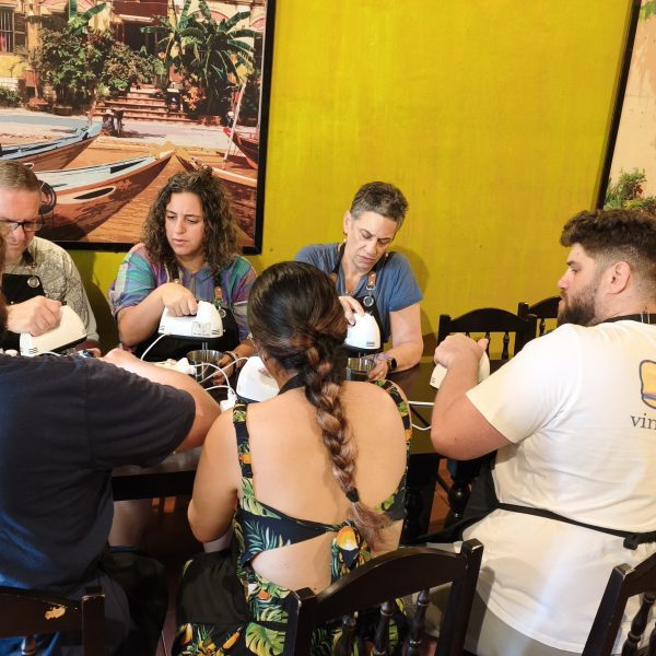 Vietnamese coffee making class at Trí Long Coffee Roastery in Hoi An, where visitors learn to prepare traditional Vietnamese coffee.