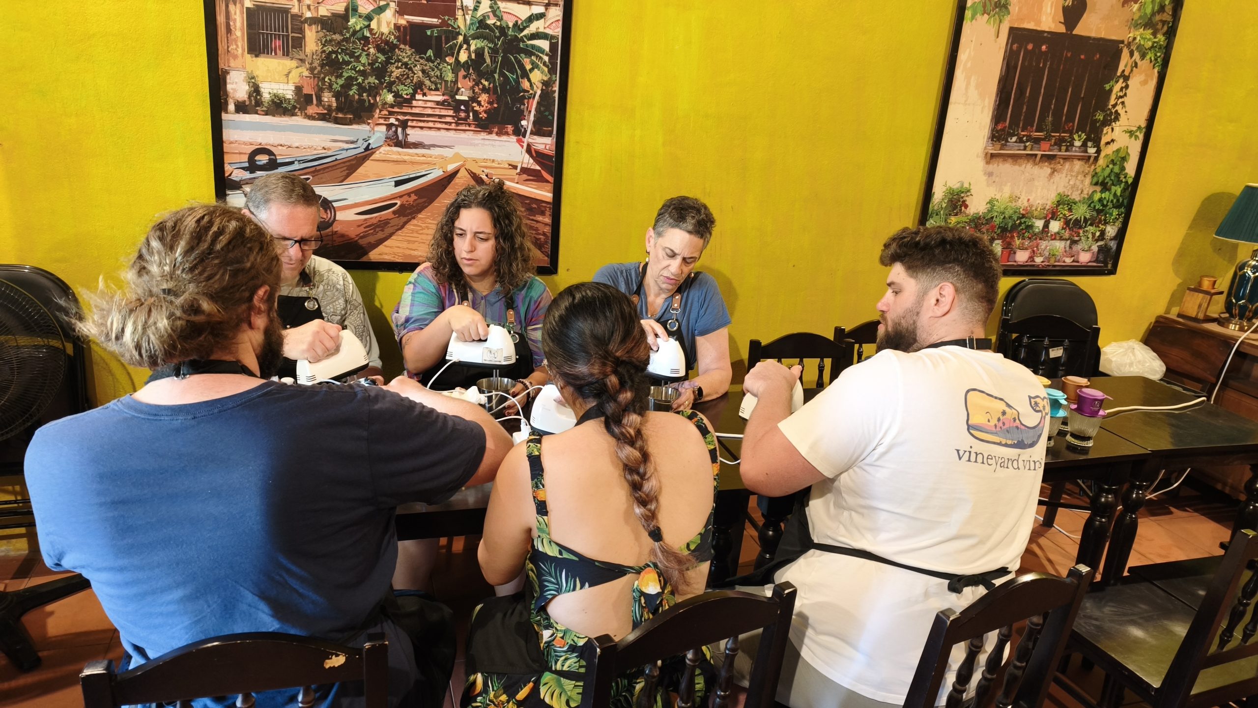 Vietnamese coffee making class at Trí Long Coffee Roastery in Hoi An, where visitors learn to prepare traditional Vietnamese coffee.
