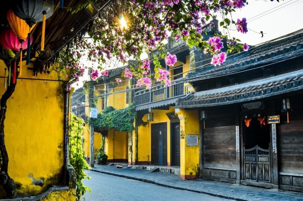 Hoi An Ancient Town quiet street with few tourists at night