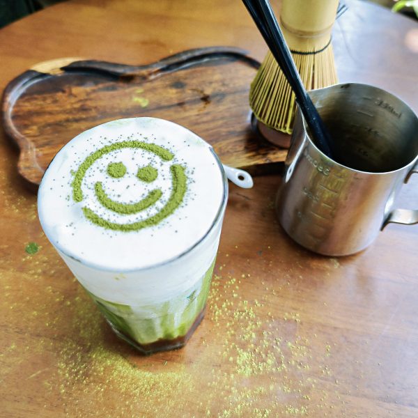 Vietnamese salted matcha drink served in a glass