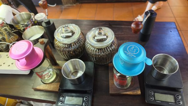 Vietnamese phin filter coffee brewing in Hoi An