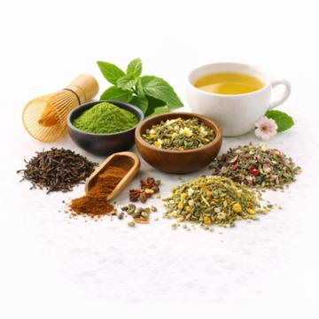 Matcha and Vietnamese herbal tea with different ingredients