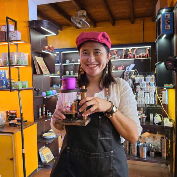 Guest enjoy Vietnamese traditional coffee