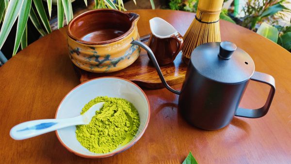 Matcha ingredients and tools for Vietnamese matcha making