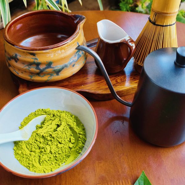 Matcha ingredients and tools for Vietnamese matcha making